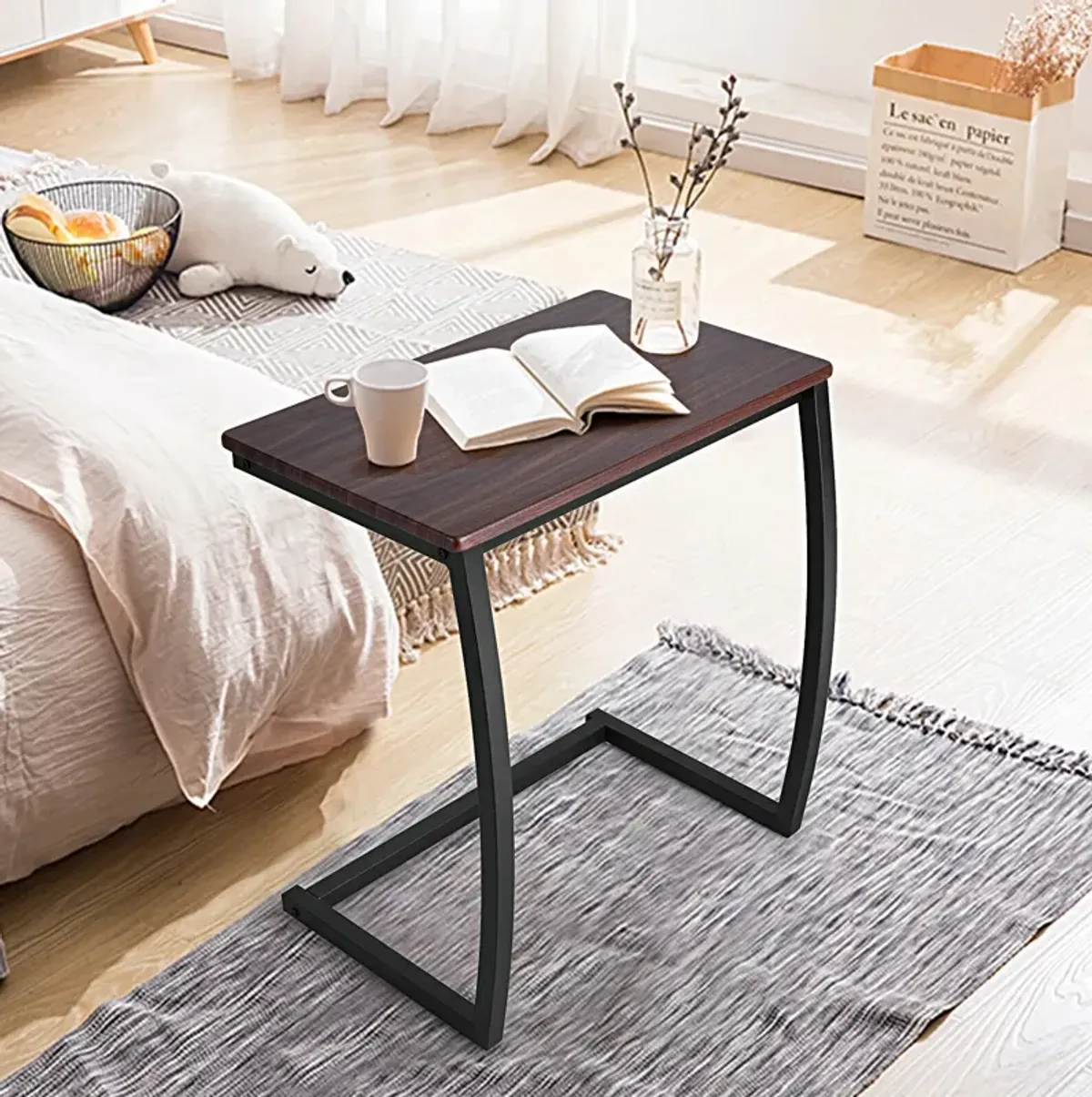 Steel Frame C-shaped Sofa Side End Table-Coffee