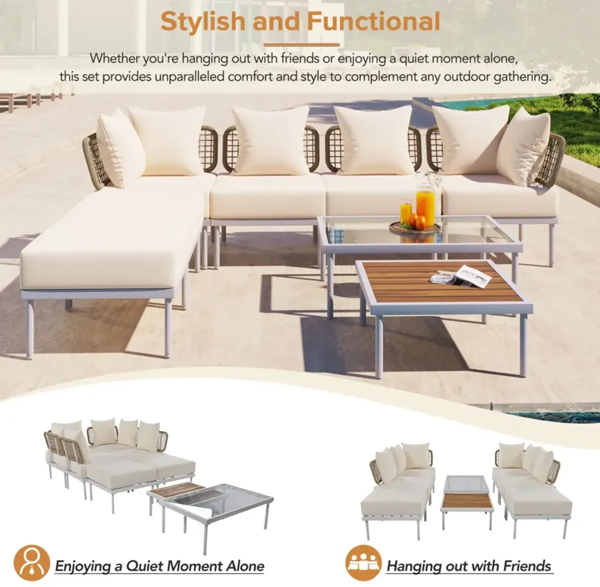 Merax Multifunctional 8 Pieces Patio Sectional Sofa Set