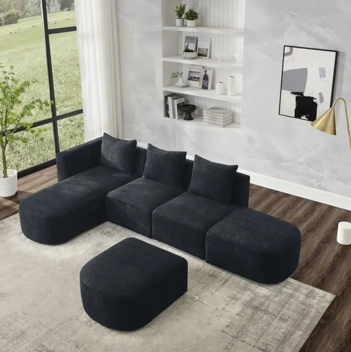 L-Shaped Sectional Sofa with Single Seats, Chaise, and Ottomans