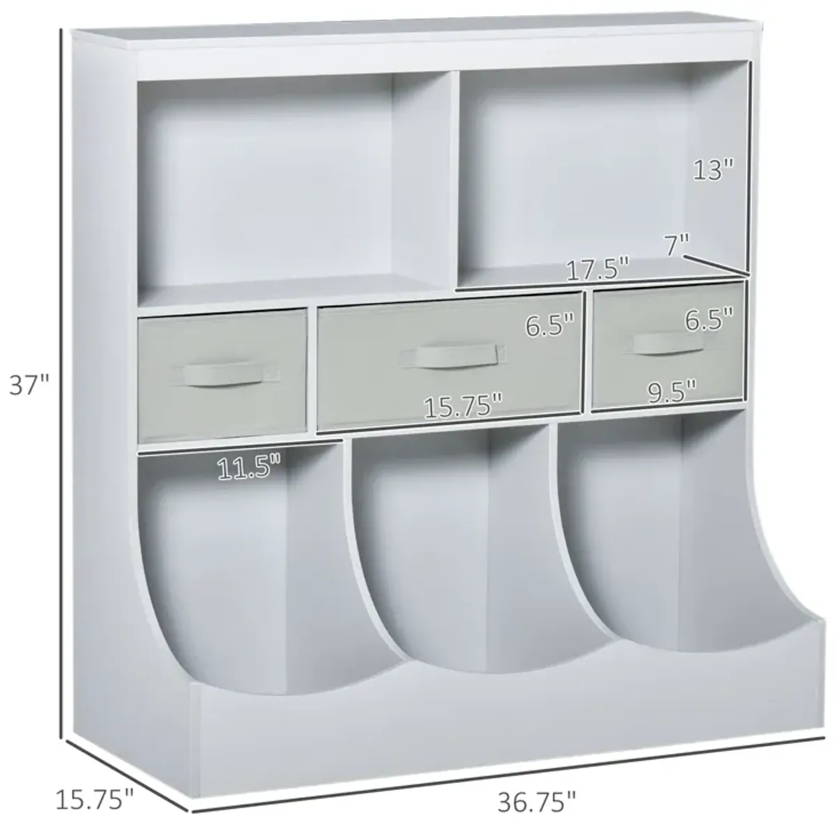 Grey Kids' Organizer: Freestanding Cabinet with Bookshelf and Drawers