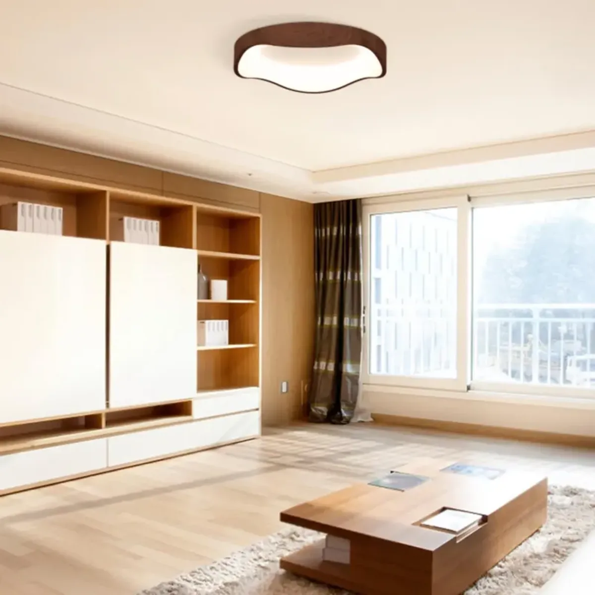 Hivvago 24W Modern LED Mount Ceiling Light with Wood Pattern and Metal Frame