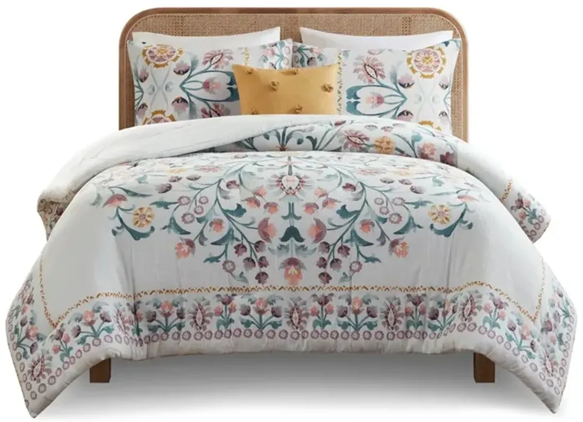 Gracie Mills Swanson Large Medallion Floral 4 Piece Comforter Set with Decorative Pillow