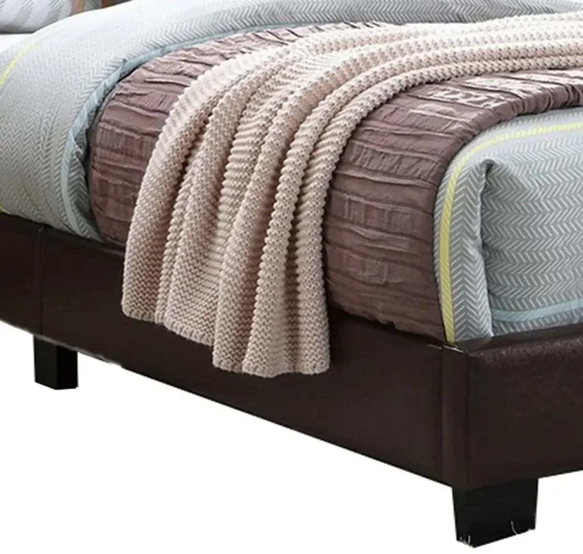 Transitional Style Leatherette Queen Bed with Padded Headboard, Dark Brown-Benzara