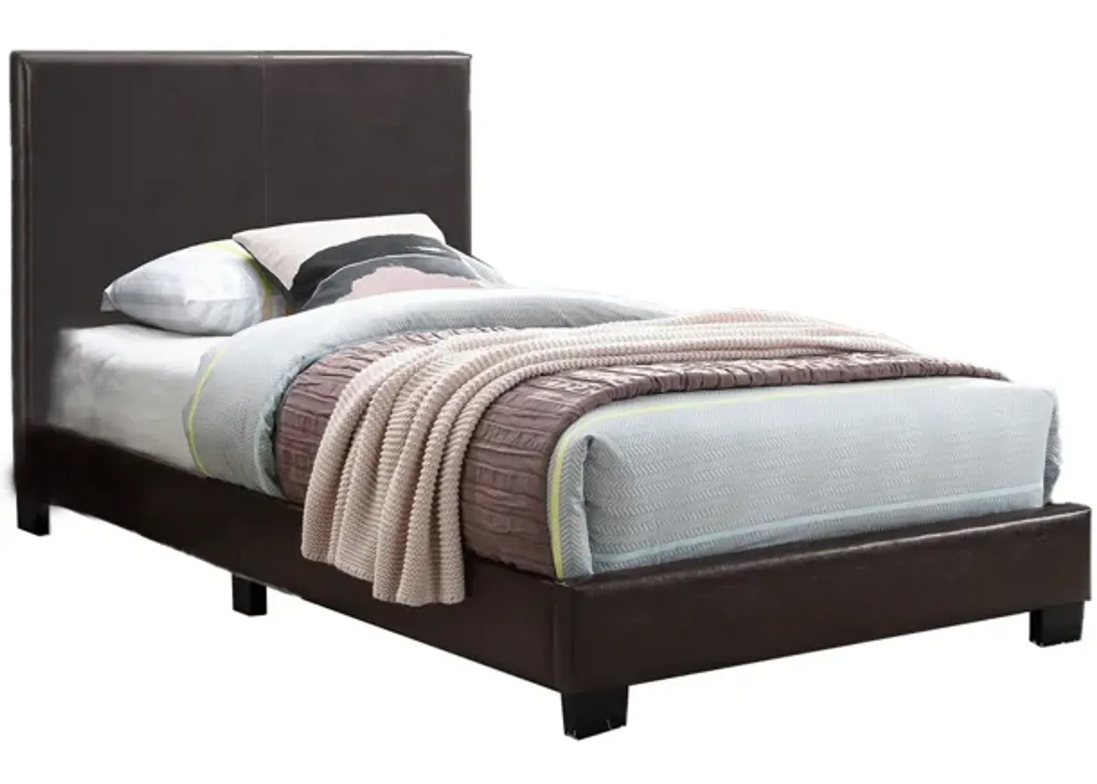 Transitional Style Leatherette Queen Bed with Padded Headboard, Dark Brown-Benzara