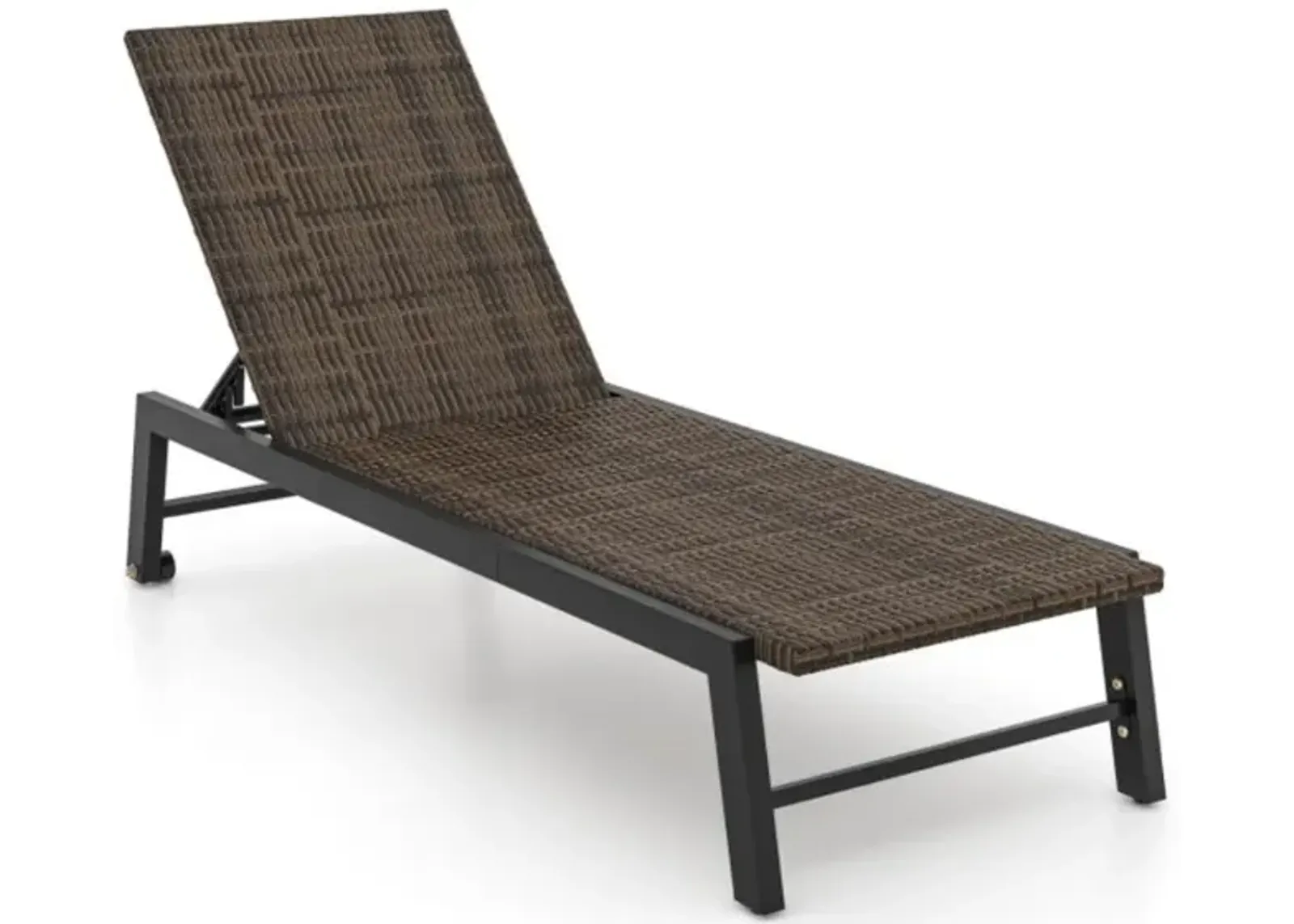 Hivvago PE Wicker Patio Chaise Lounge Chair with Wheels for Poolside Backyard and Deck