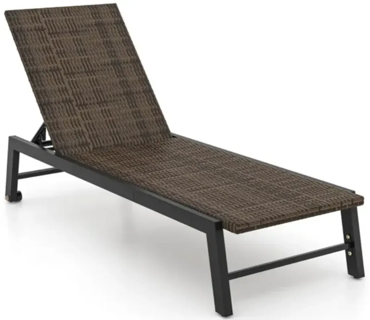 Hivvago PE Wicker Patio Chaise Lounge Chair with Wheels for Poolside Backyard and Deck