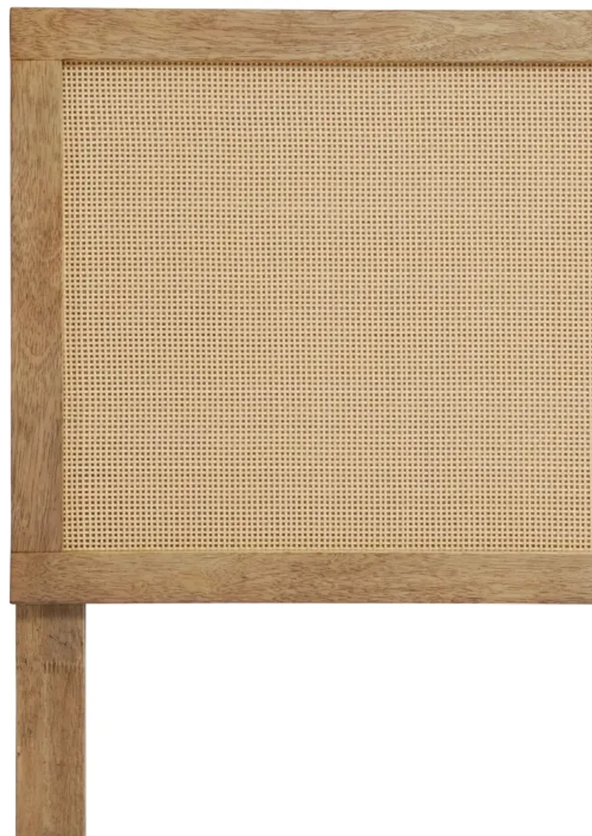 LuxenHome Natural Finish Rubberwood with Rattan Panel Headboard, King