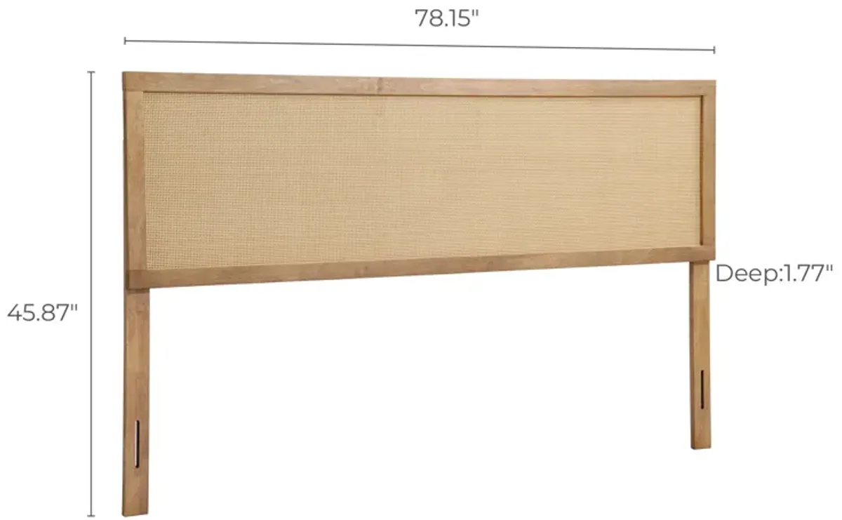 LuxenHome Natural Finish Rubberwood with Rattan Panel Headboard, King