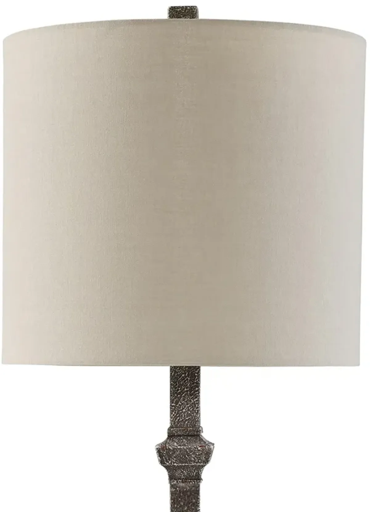 Leve 33 Inch Accent Lamp, Drum Hardback Shade, Gray Turned Metal Base - Benzara