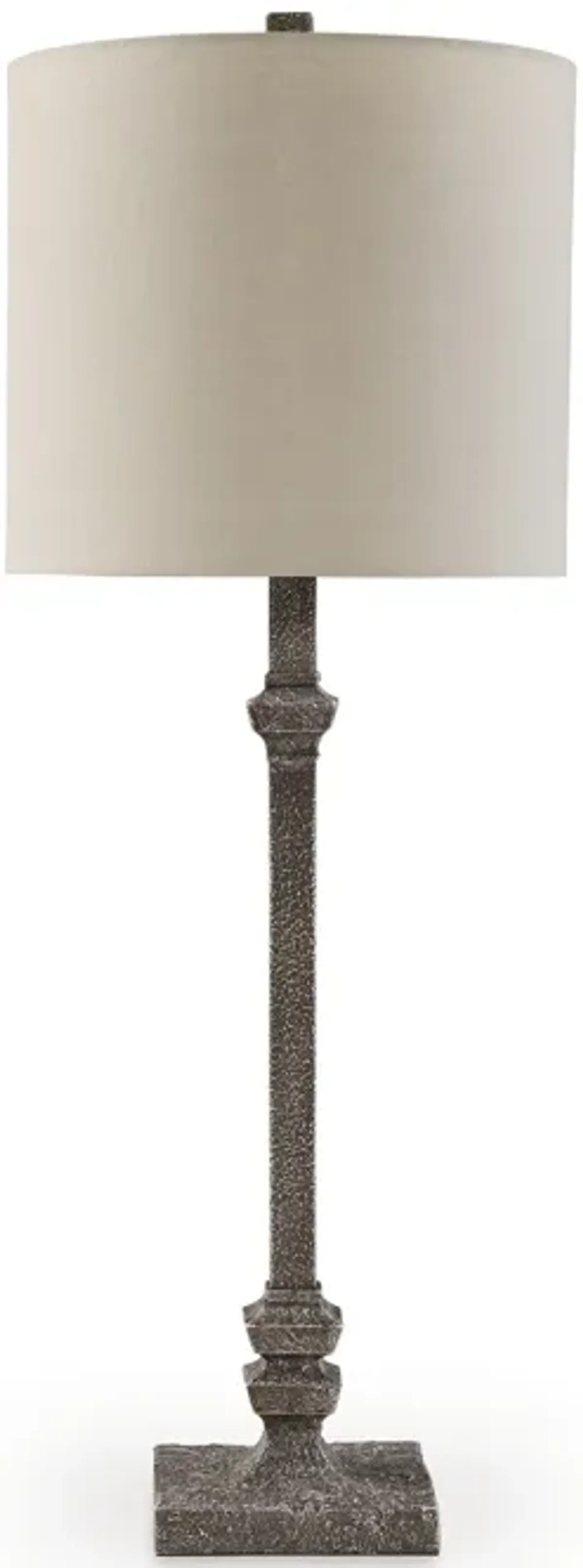 Leve 33 Inch Accent Lamp, Drum Hardback Shade, Gray Turned Metal Base - Benzara