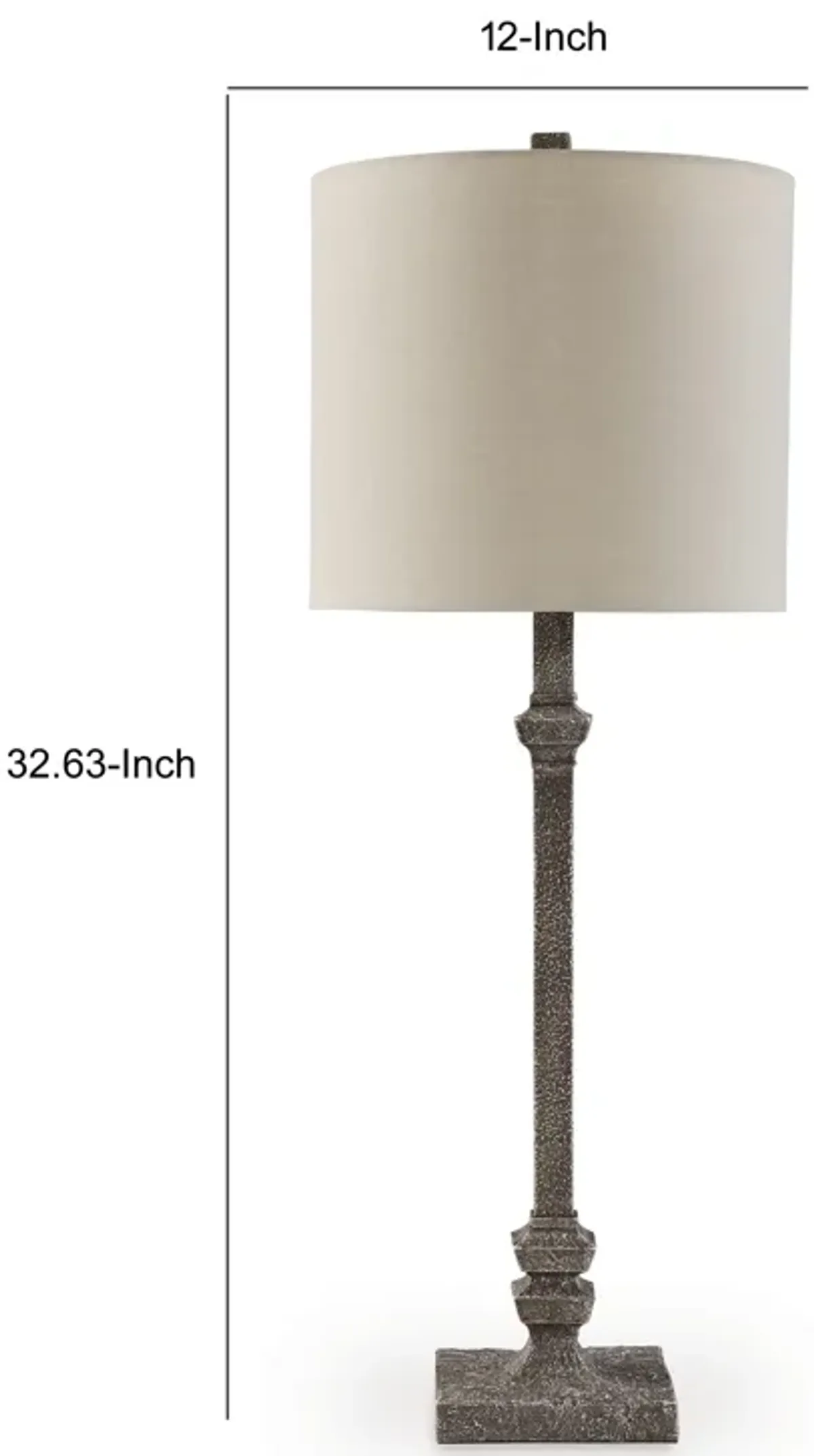 Leve 33 Inch Accent Lamp, Drum Hardback Shade, Gray Turned Metal Base - Benzara