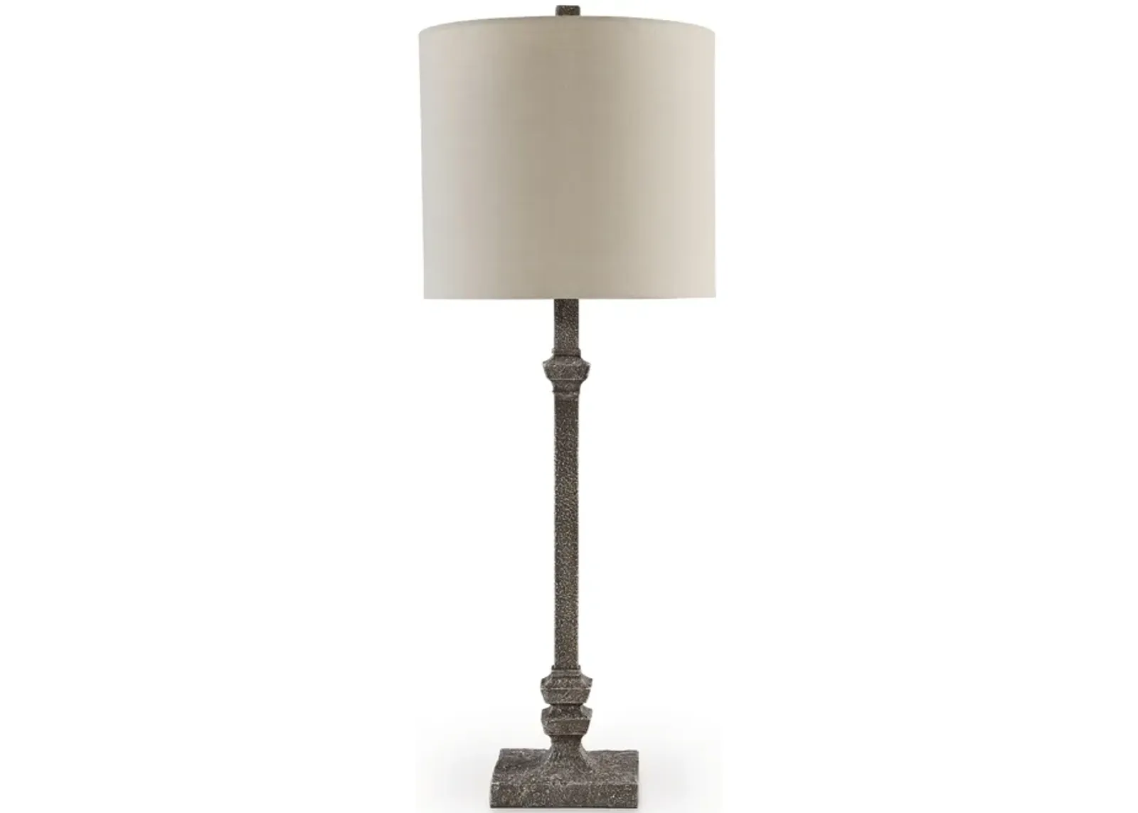 Leve 33 Inch Accent Lamp, Drum Hardback Shade, Gray Turned Metal Base - Benzara