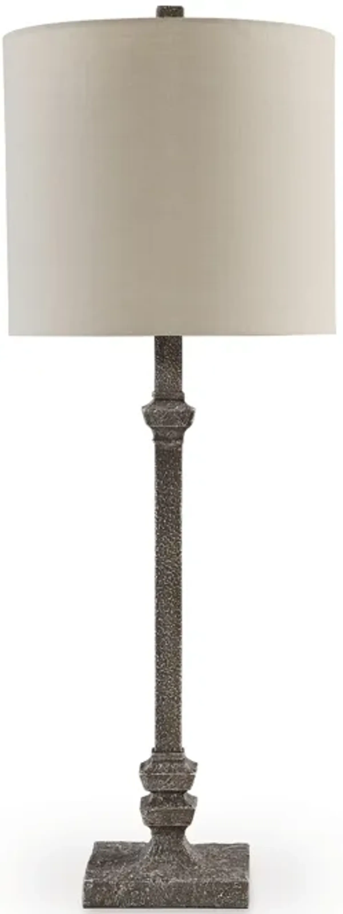 Leve 33 Inch Accent Lamp, Drum Hardback Shade, Gray Turned Metal Base - Benzara