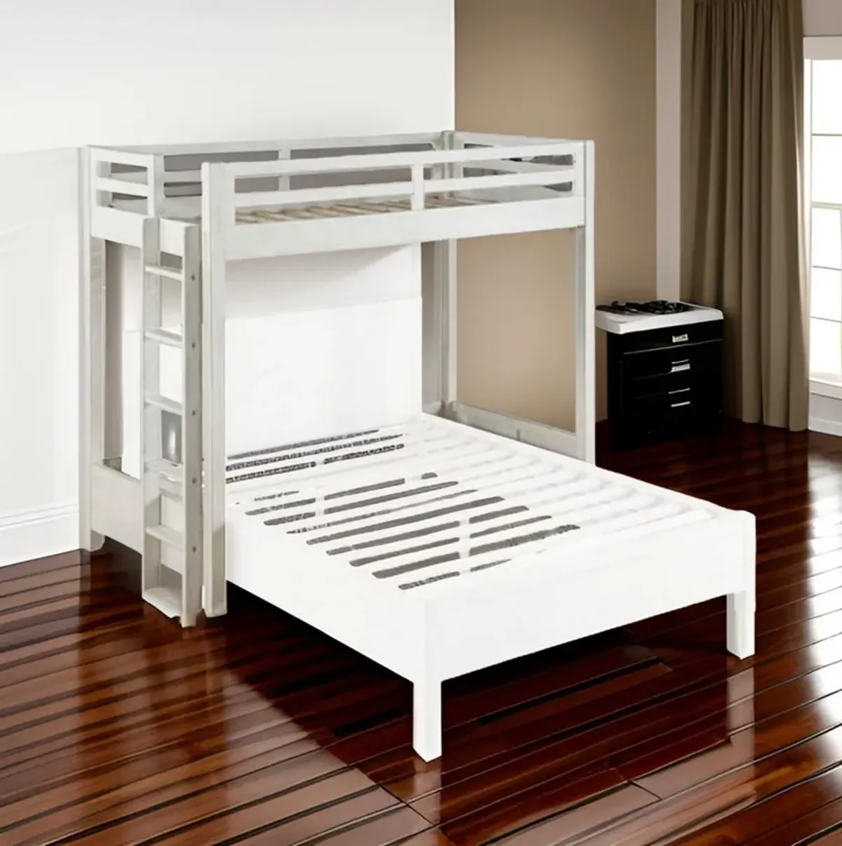 Twin Loft Bed Fixed Ladder, White-Benzara