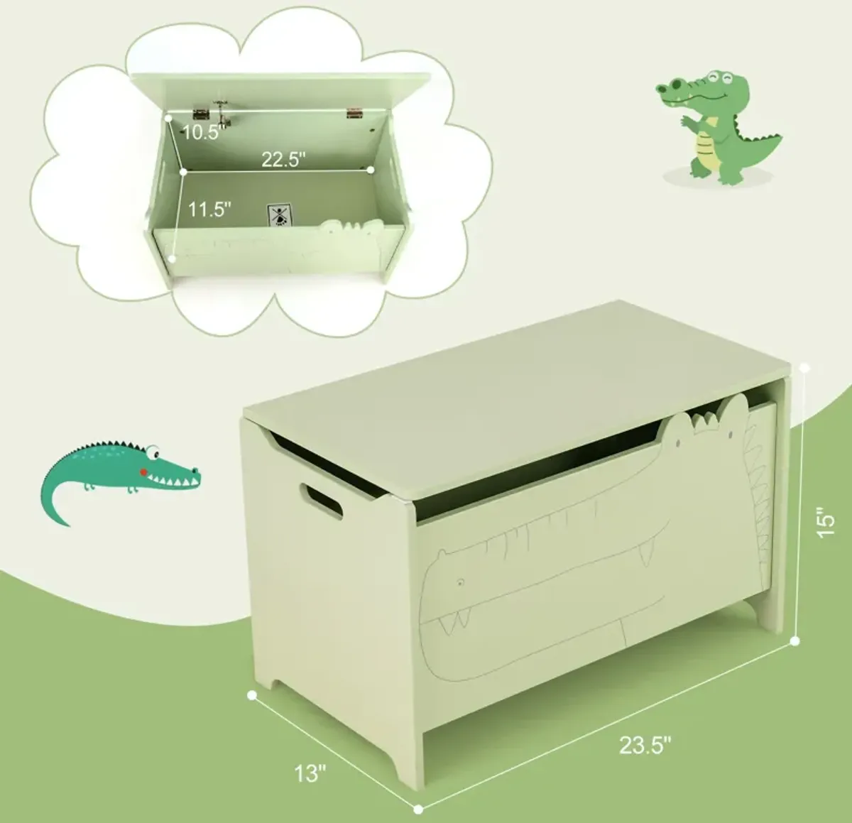 Wooden Kids Toy Box with Safety Hinge-Green