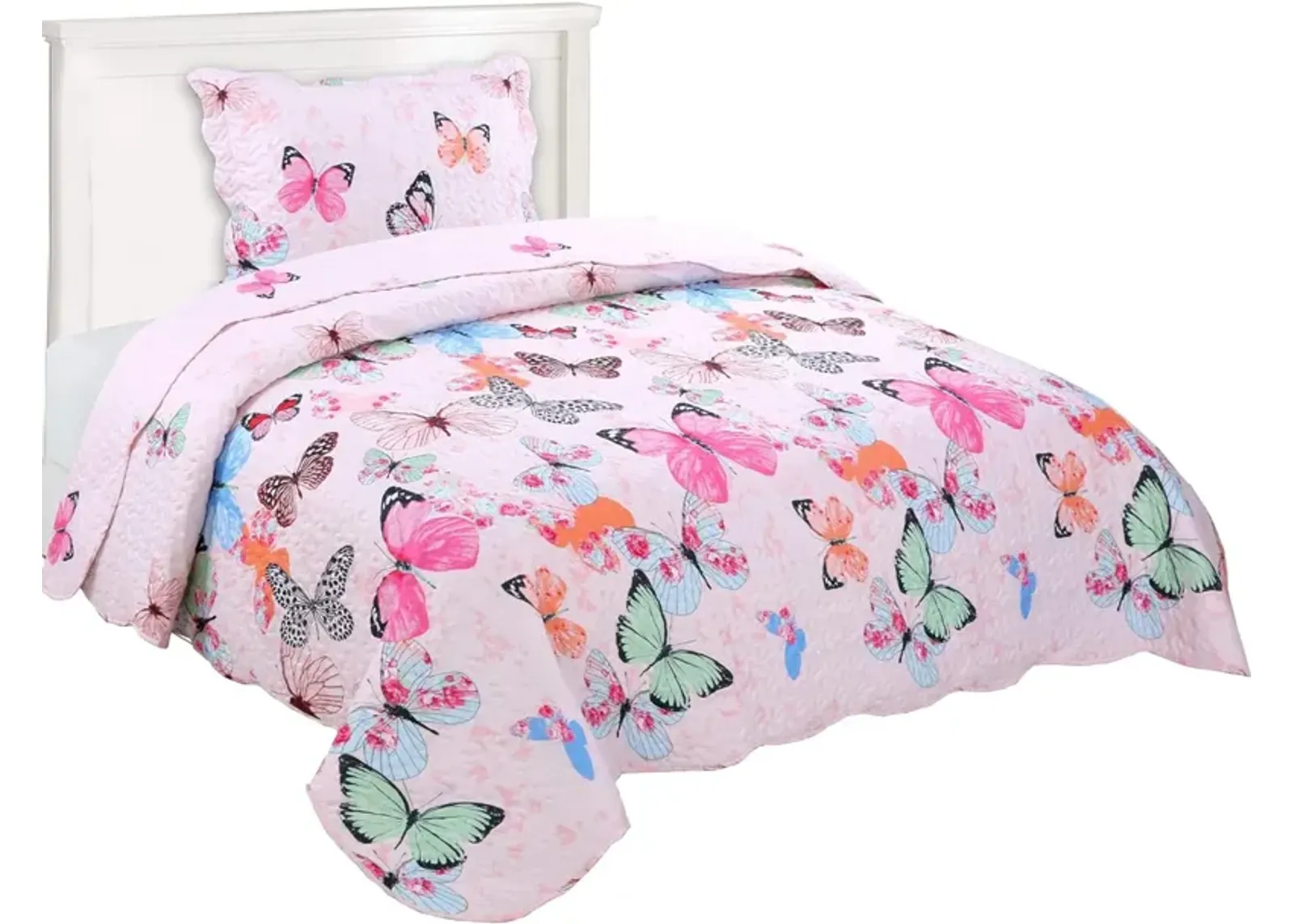 MarCielo Kids Butterfly Quilt Bedspread Set For Teens Girls Boys.