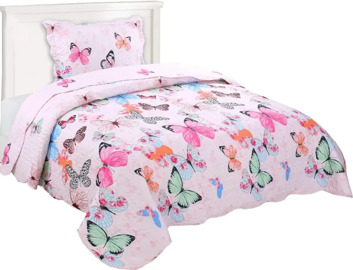 MarCielo Kids Butterfly Quilt Bedspread Set For Teens Girls Boys.