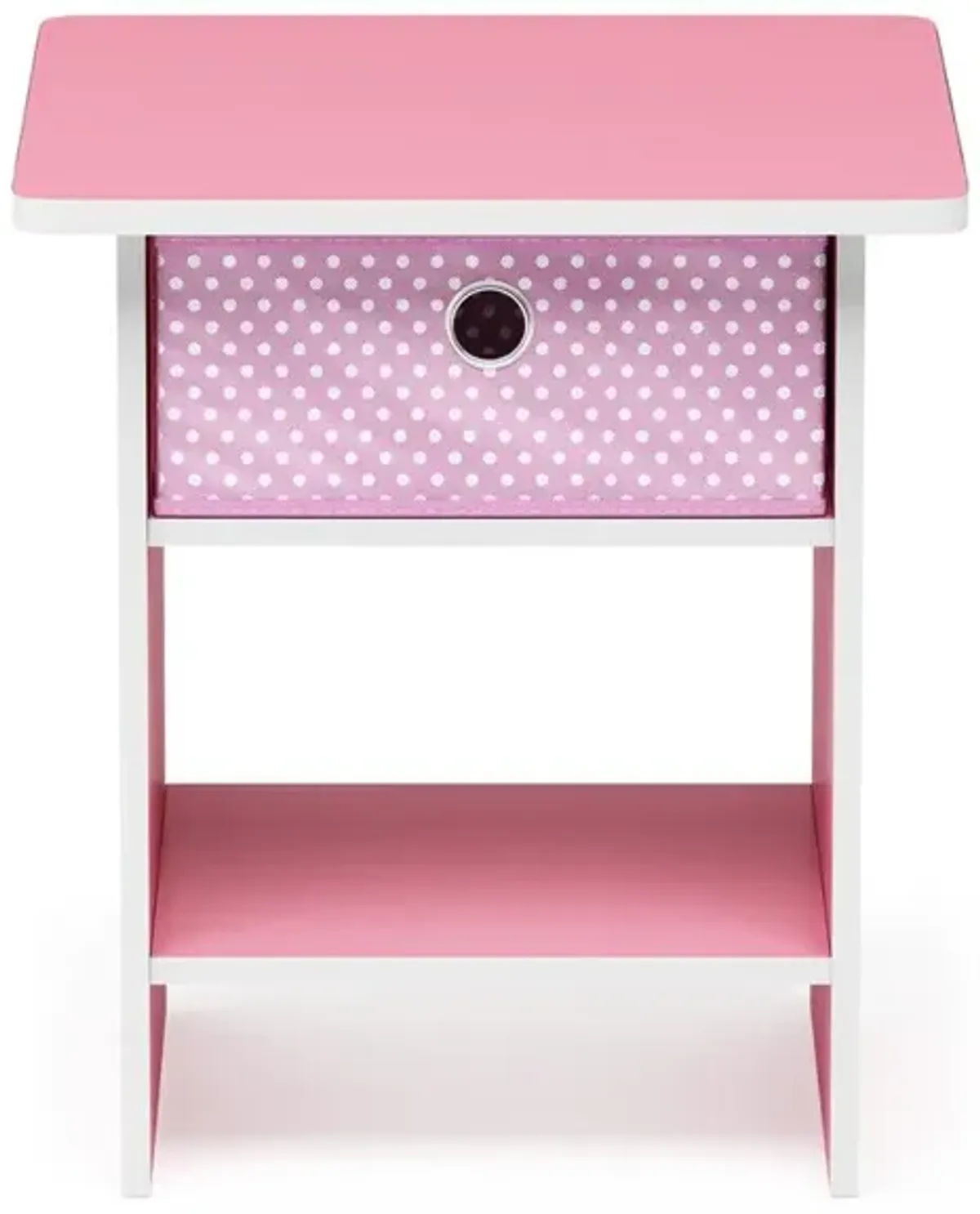 Furinno Dario End Table/ Night Stand Storage Shelf with Bin Drawer, Pink/Light Pink