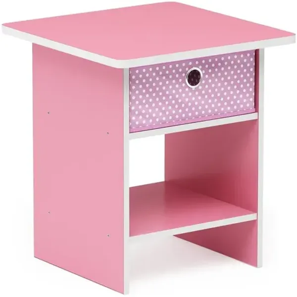 Furinno Dario End Table/ Night Stand Storage Shelf with Bin Drawer, Pink/Light Pink