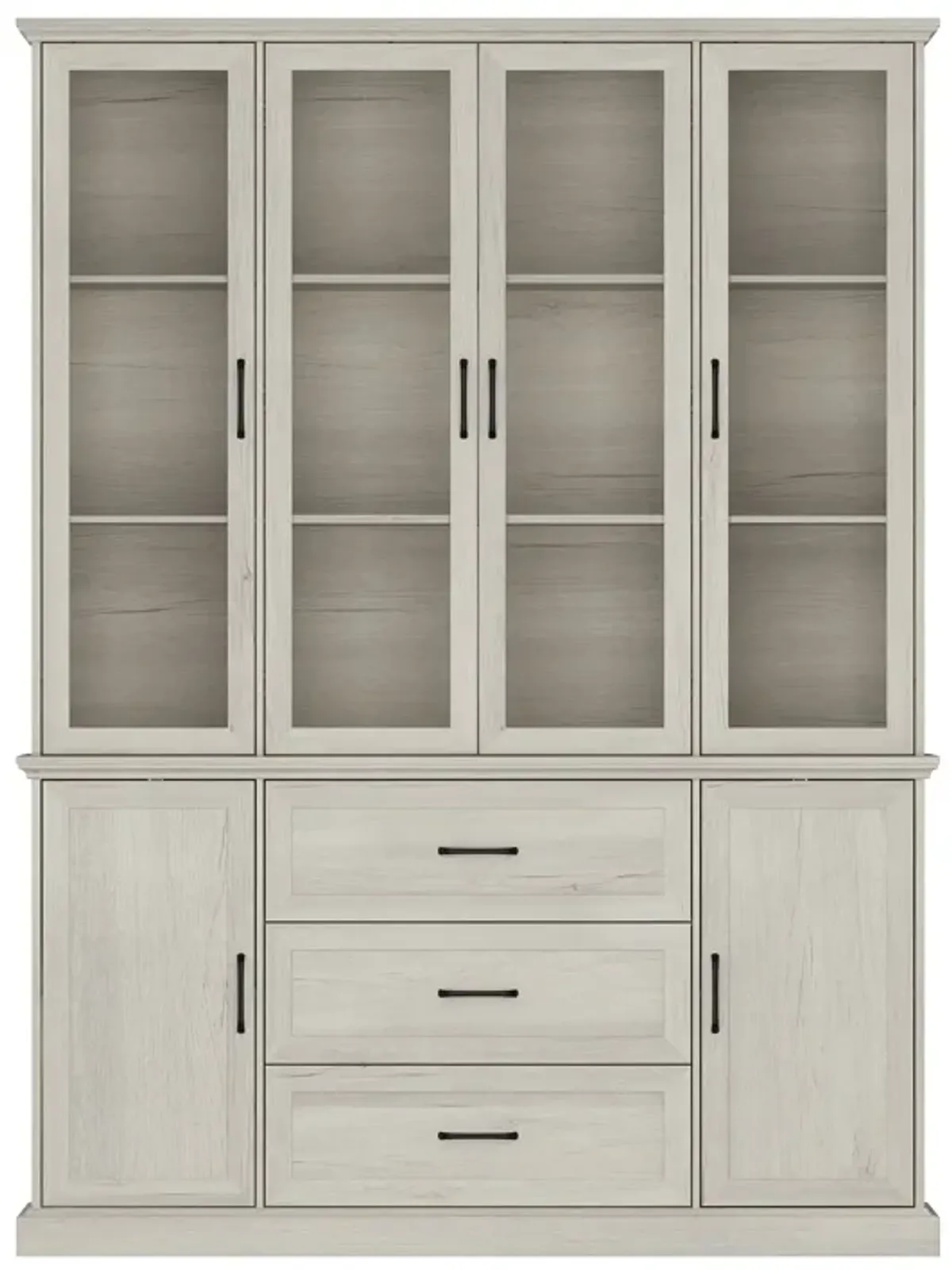 FUFU&GAGA Modern 3-Drawer Glass Door Bookcase with Fixed Shelves, (61" W x 15.8" D x 81.7" H), Light Wood Finish