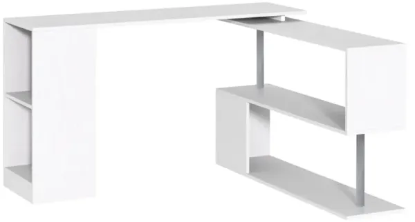 White Versatile Office: 55" 360° Rotating L-Shaped Desk with Storage
