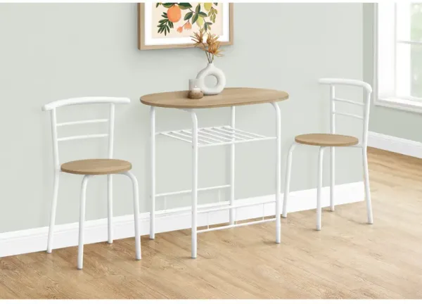 Monarch Specialties I 1209 Dining Table Set, 3pcs Set, Small, 32" L, Kitchen, Metal, Laminate, Natural, White, Contemporary, Modern