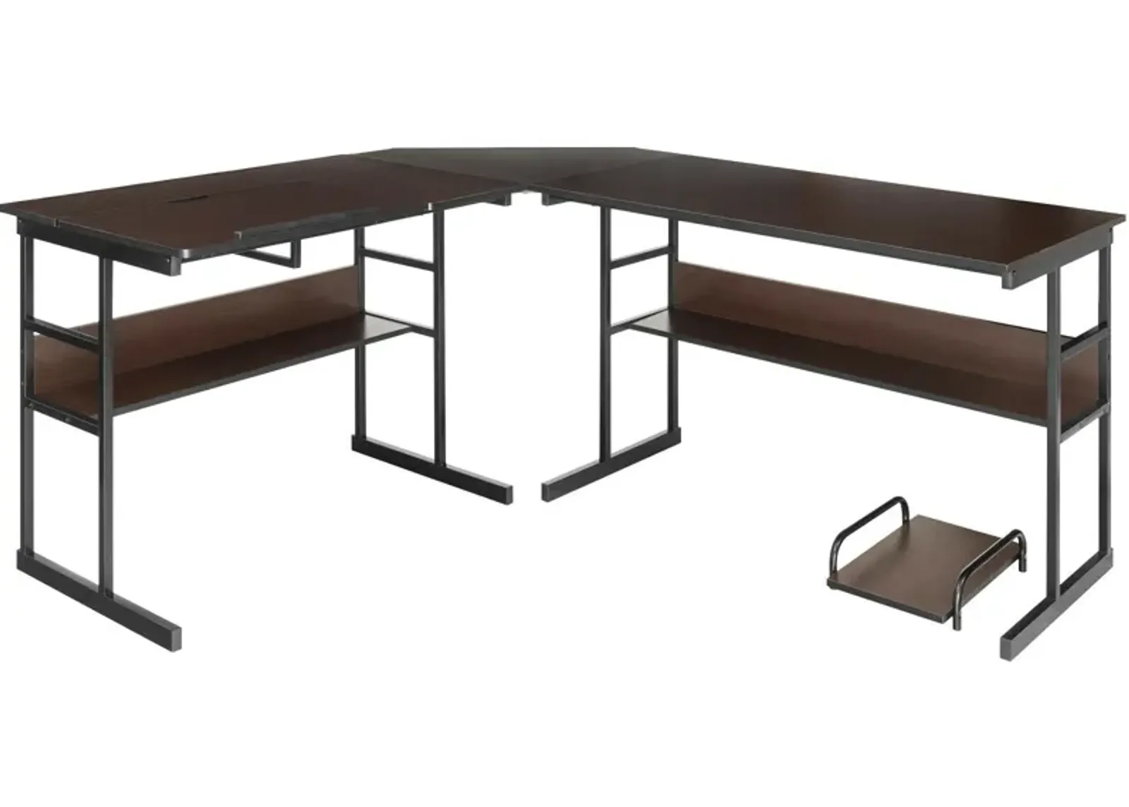 L-Shaped Computer Desk with Tiltable Tabletop-Brown