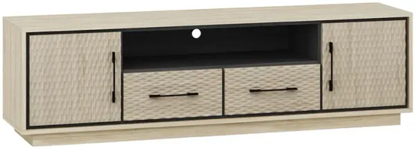 BELLEZE 68" Embossed TV Stand For Tv Up to 75", Mid Century Modern Entertainment Center with Storage & 2 Drawers, Media Console Cabinet for Living Room (White Lotus)