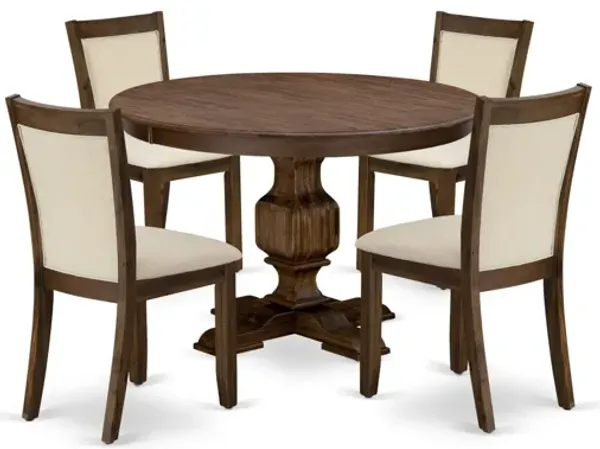 East West Furniture East West Furniture F3MZ5-NN-32 5-Piece Dining Table Set - A Gorgeous dining Table and 4 Gorgeous Light Beige Linen Fabric Kitchen Chairs with Stylish High Back (Sand Blasting Antique Walnut Finish)