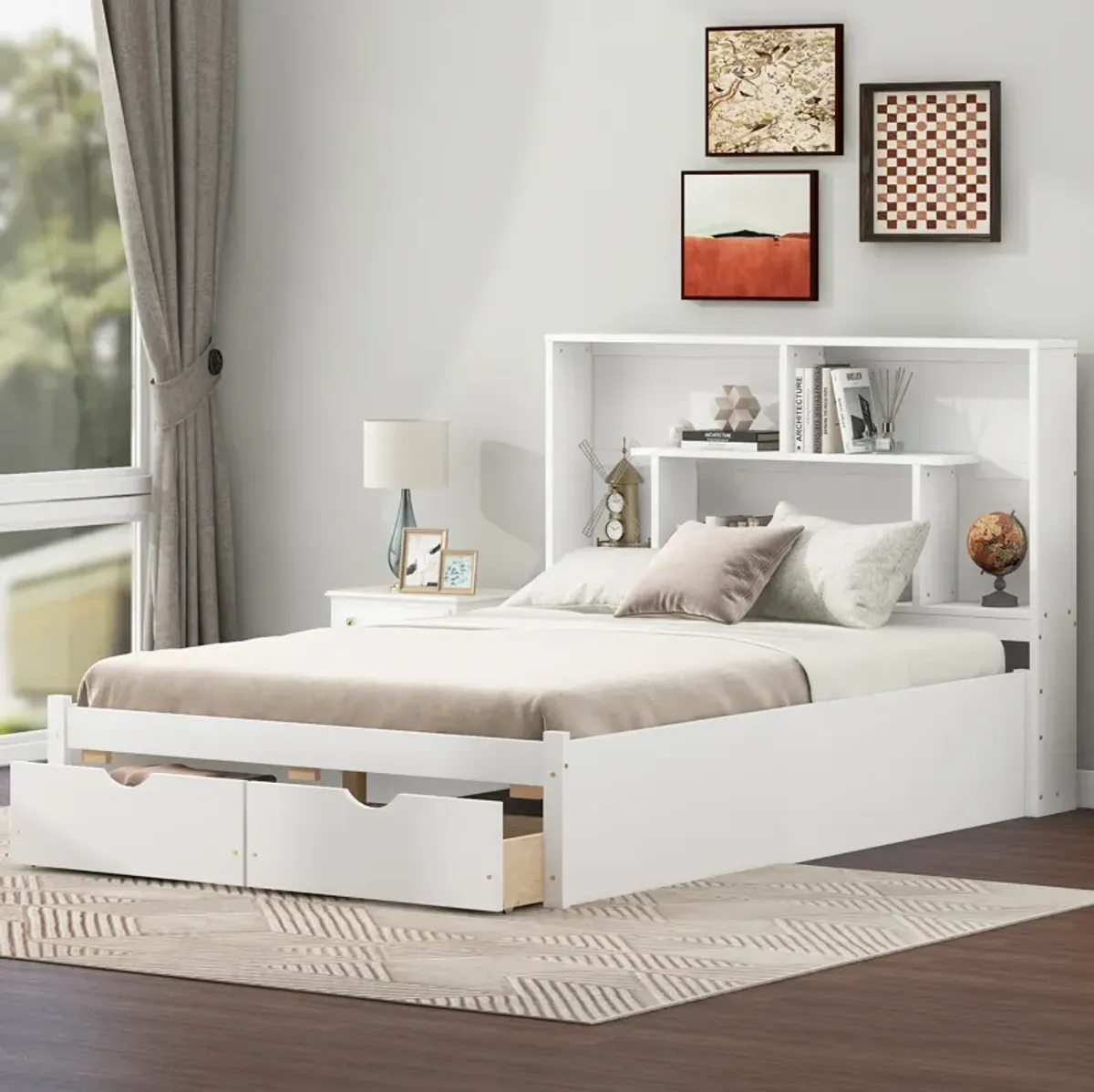 Merax Modern Platform Bed with Storage Headboard