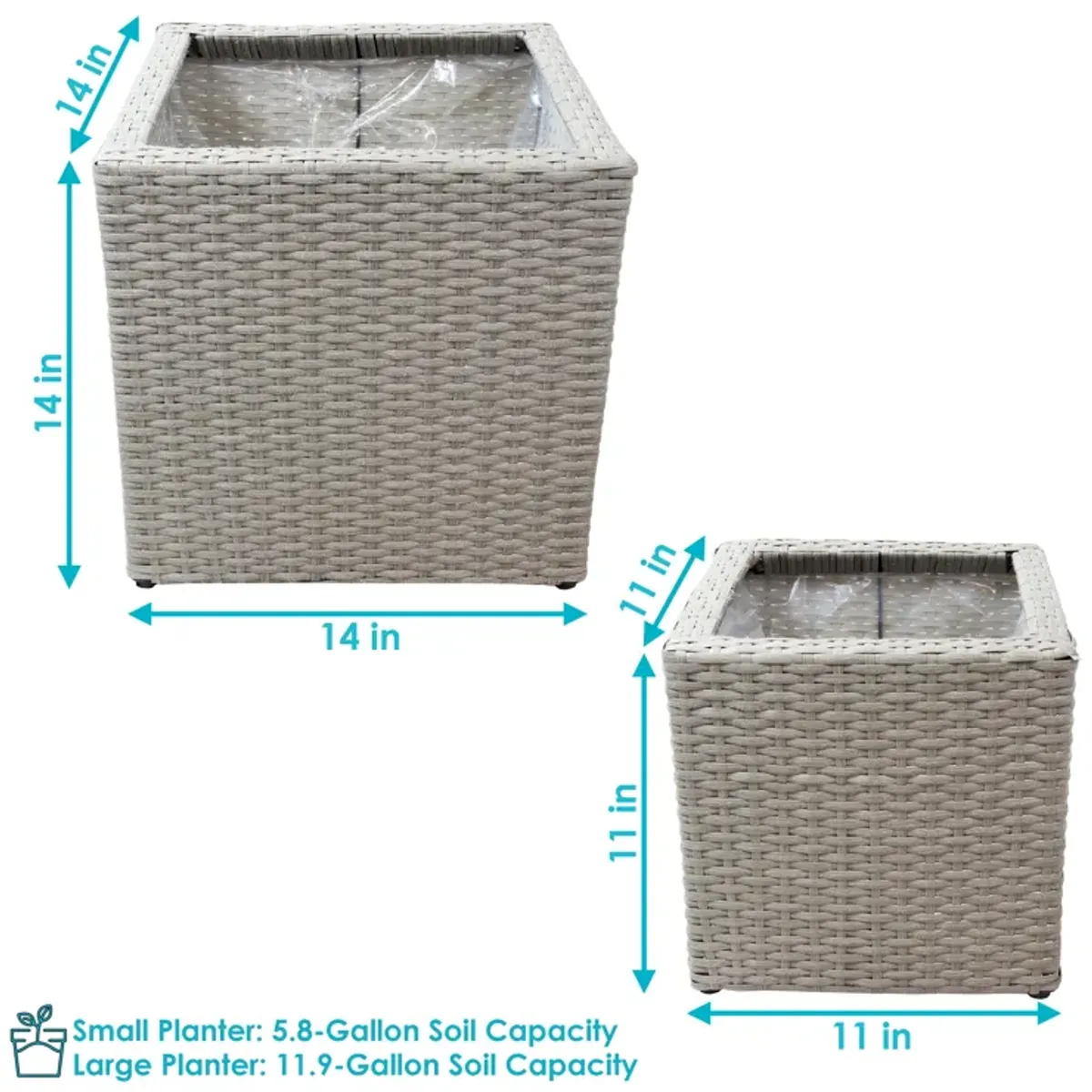 Sunnydaze 2-Piece Polyrattan Planters with Plastic Liner