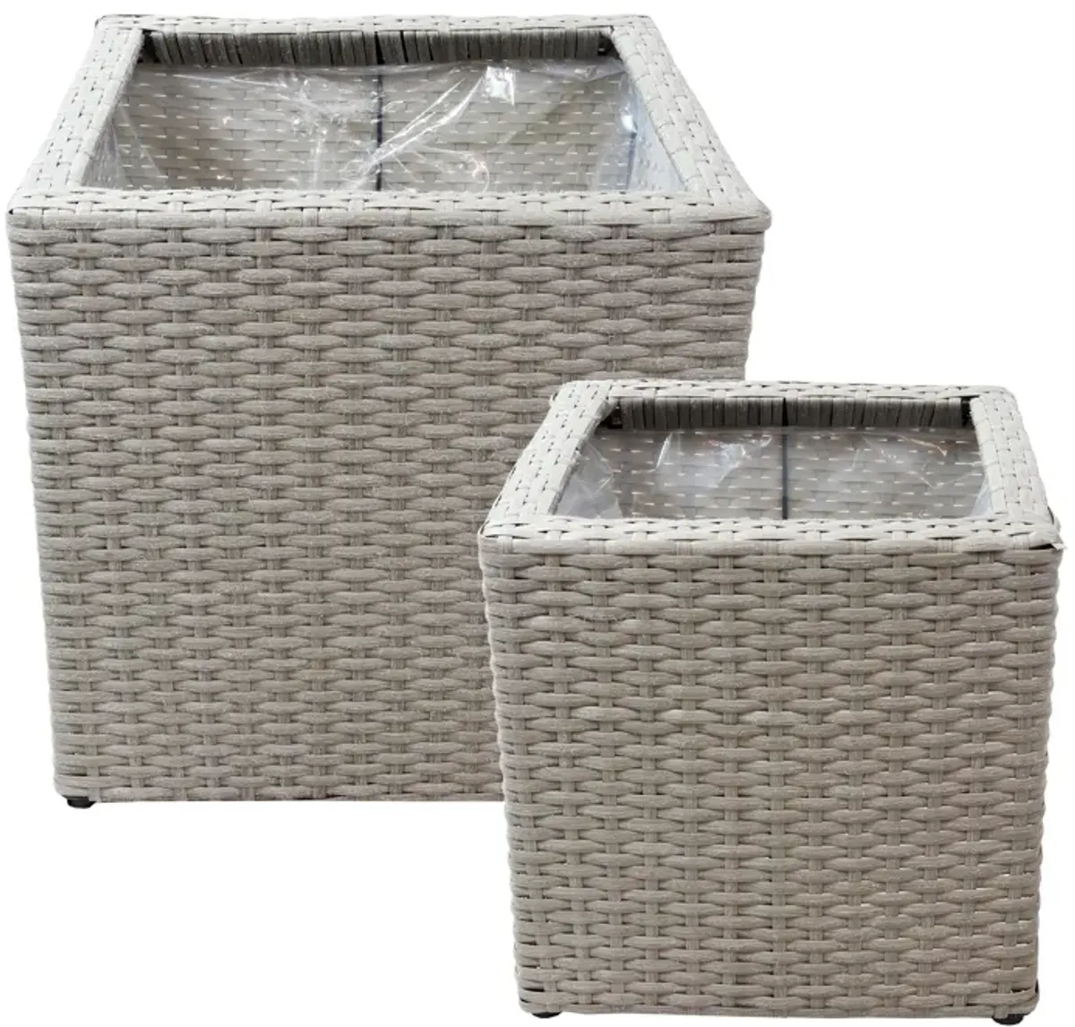 Sunnydaze 2-Piece Polyrattan Planters with Plastic Liner