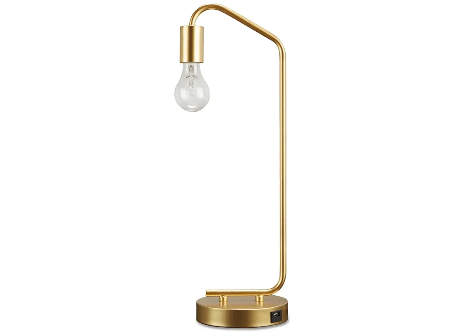 Colin 20 Inch Desk Lamp, Gold Metal Frame, Round Base, USB Charging Port - Benzara