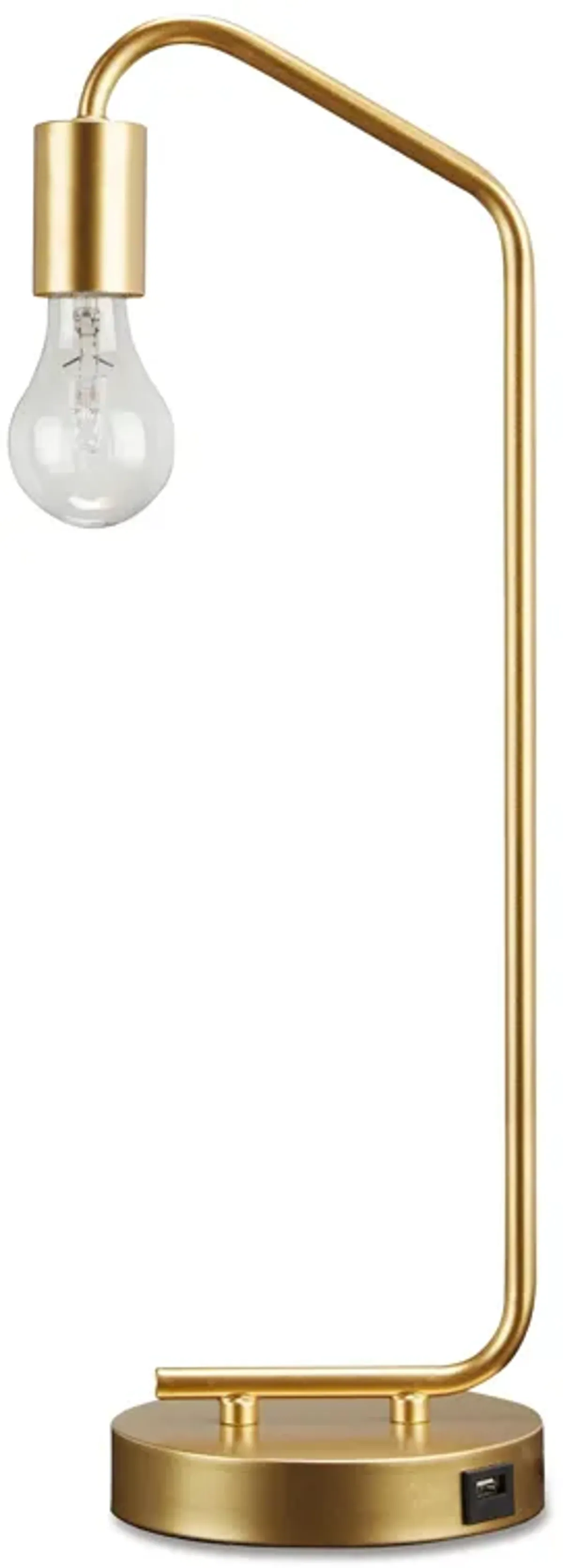 Colin 20 Inch Desk Lamp, Gold Metal Frame, Round Base, USB Charging Port - Benzara