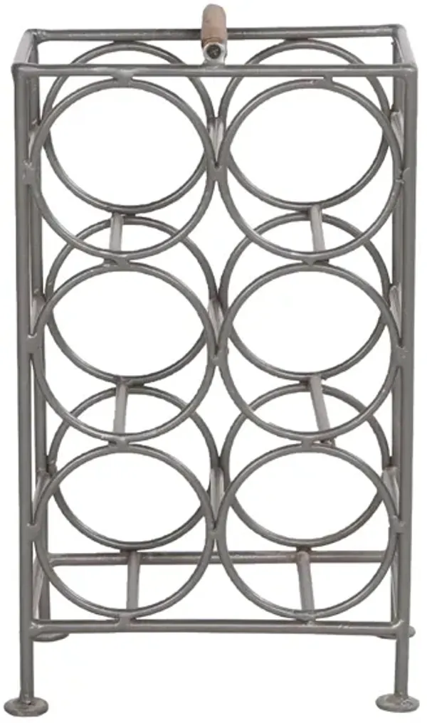 17 Inch Industrial Wine Rack Holder, Rectangular Iron Frame, 6 Bottle Storage, Gunmetal Gray-Benzara