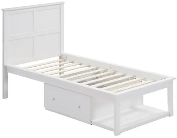Twin Bed with 2 Drawers and Open Storage Compartment, White - Benzara