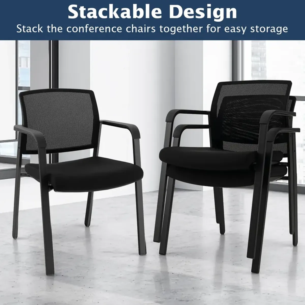 Set of 2 Stackable Reception Room Chairs with Padded Seat-Black