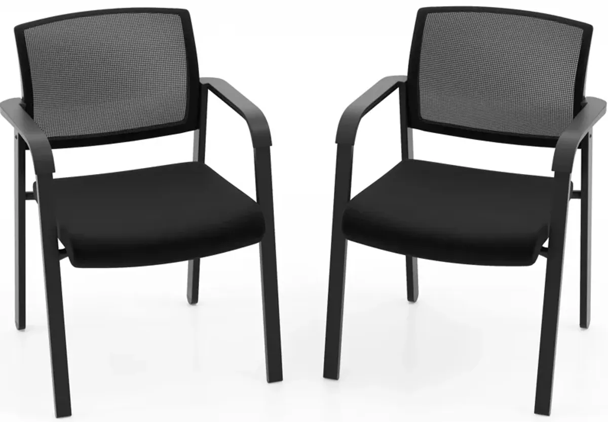 Set of 2 Stackable Reception Room Chairs with Padded Seat-Black