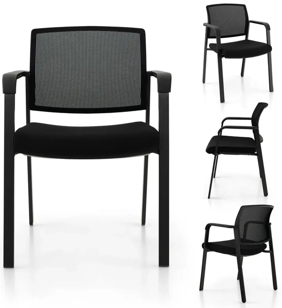 Set of 2 Stackable Reception Room Chairs with Padded Seat-Black