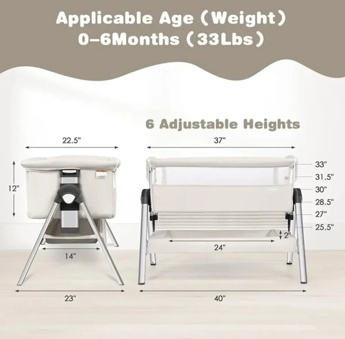 Hivvago Portable Baby Bedside Sleeper with Adjustable Heights and Angles