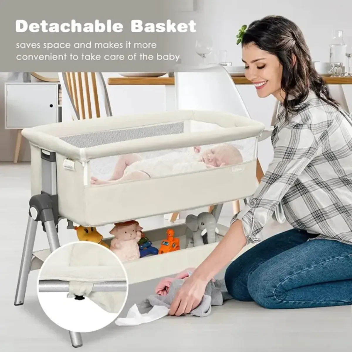 Hivvago Portable Baby Bedside Sleeper with Adjustable Heights and Angles