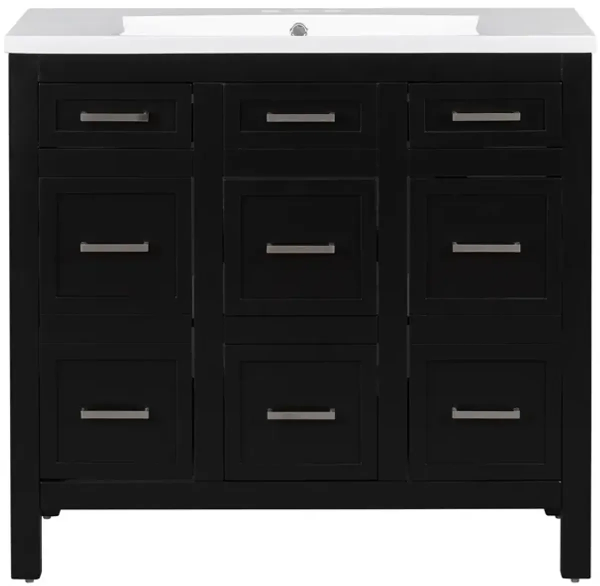 Gewnee 36" Bathroom Vanity Cabinet with Resin Integrated Sink - 4 Drawers, 2 Doors