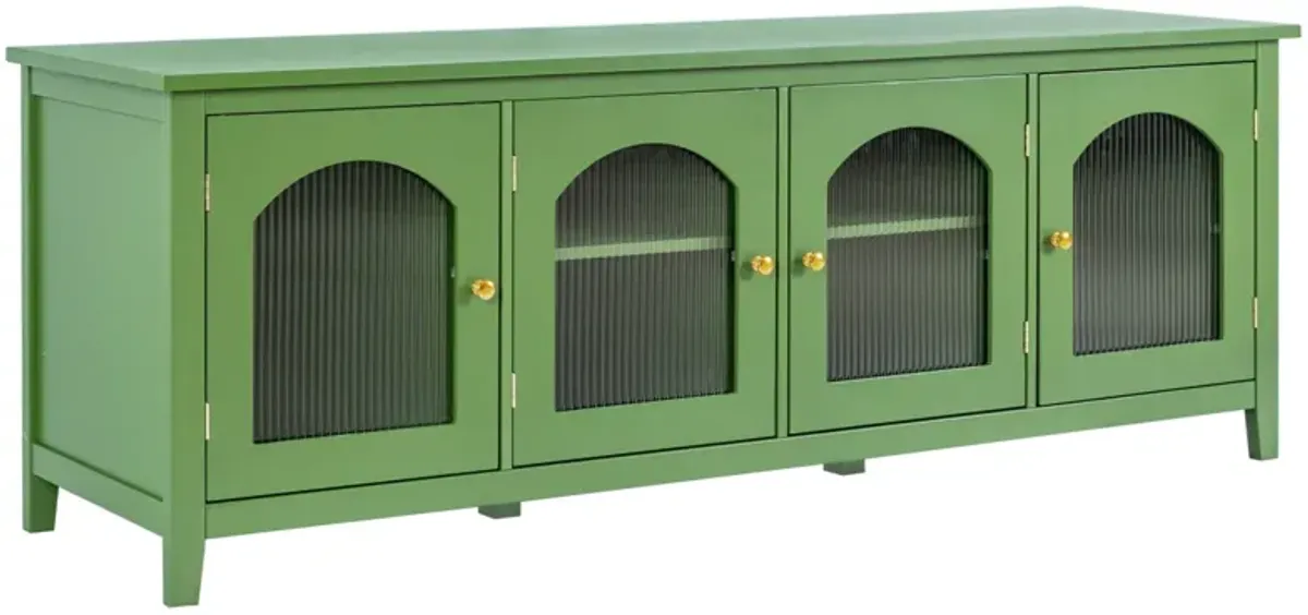 Stylish 71-Inch TV Stand with Antique Green Glass Door