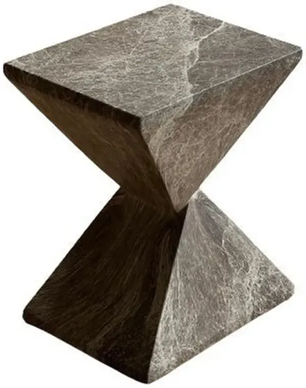 Esan Patio Accent Table in Geometric Hourglass, Brown Stone Concrete - Benzara