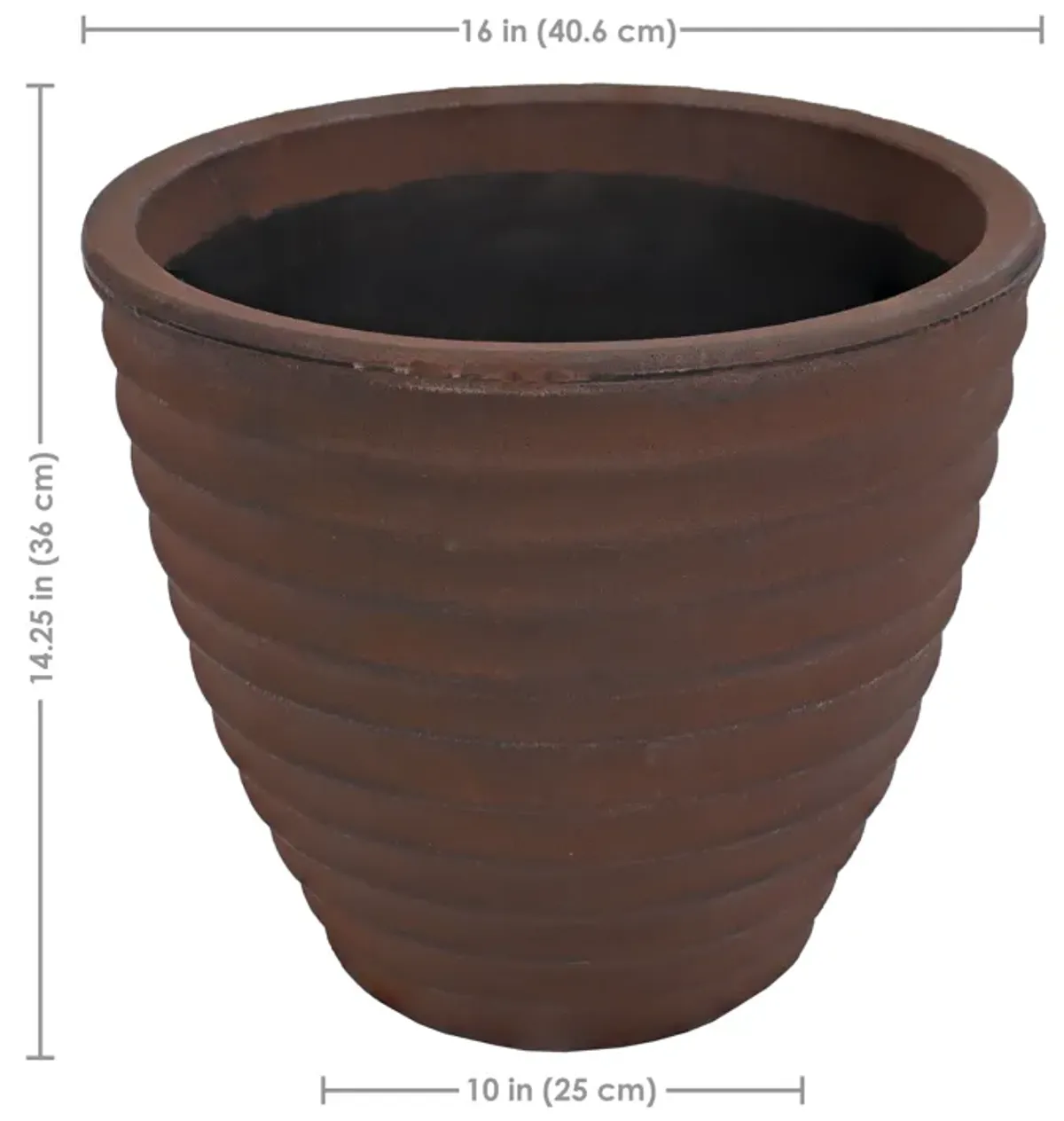 Sunnydaze 16 in Ribbed Polyresin Outdoor Planter - Rust - Set of 2