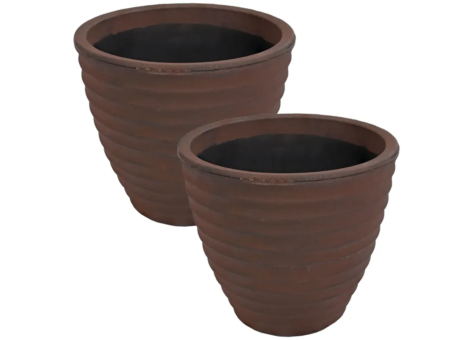 Sunnydaze 16 in Ribbed Polyresin Outdoor Planter - Rust - Set of 2