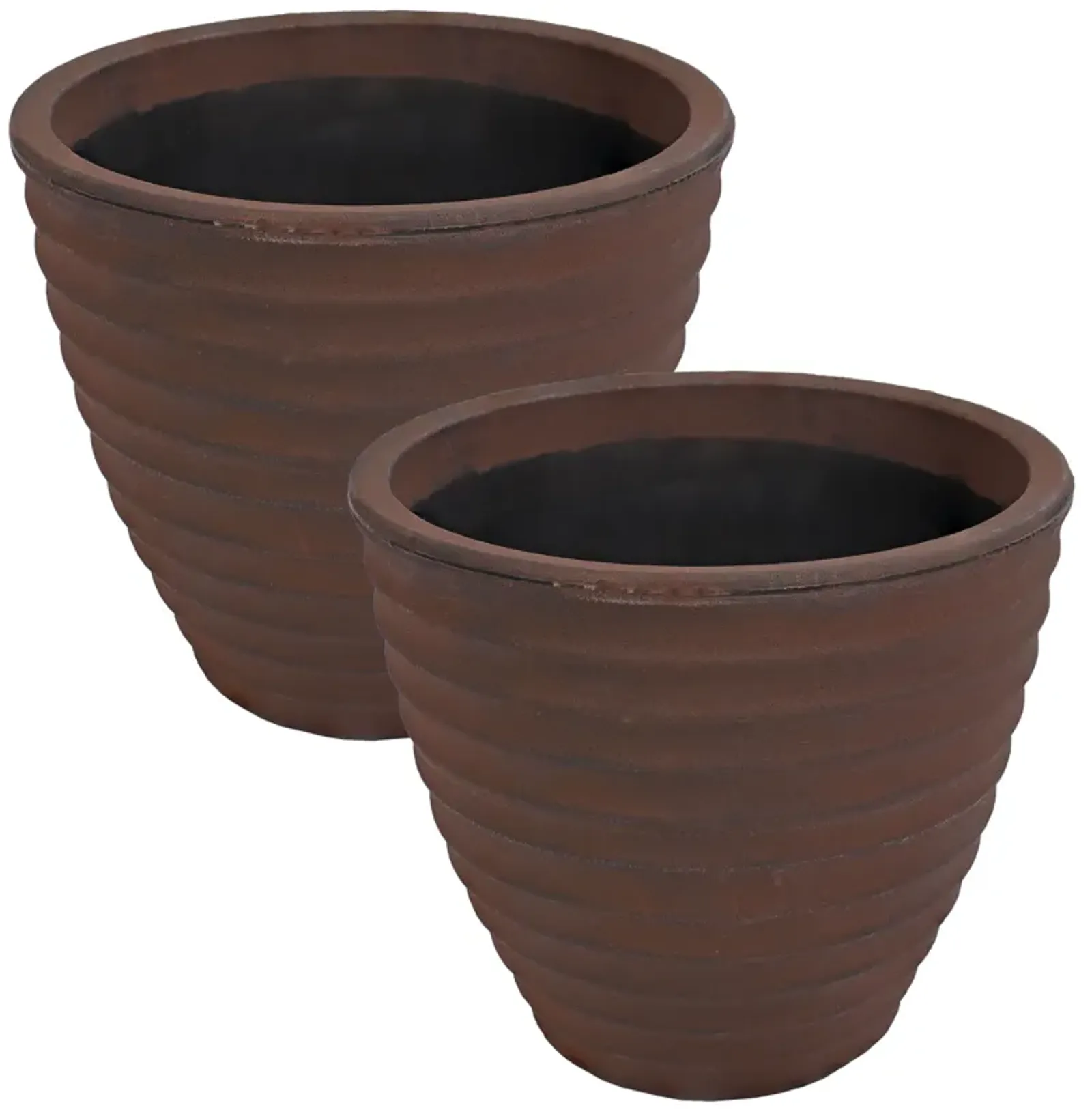 Sunnydaze 16 in Ribbed Polyresin Outdoor Planter - Rust - Set of 2