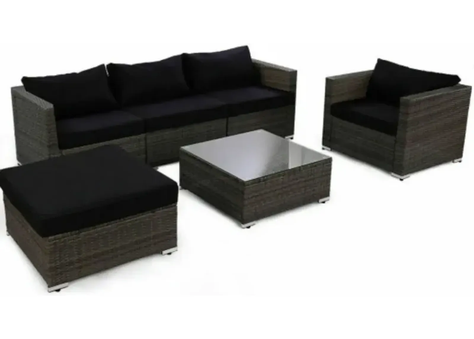 Rattan Wicker Patio Sofa Set with Black Cushion