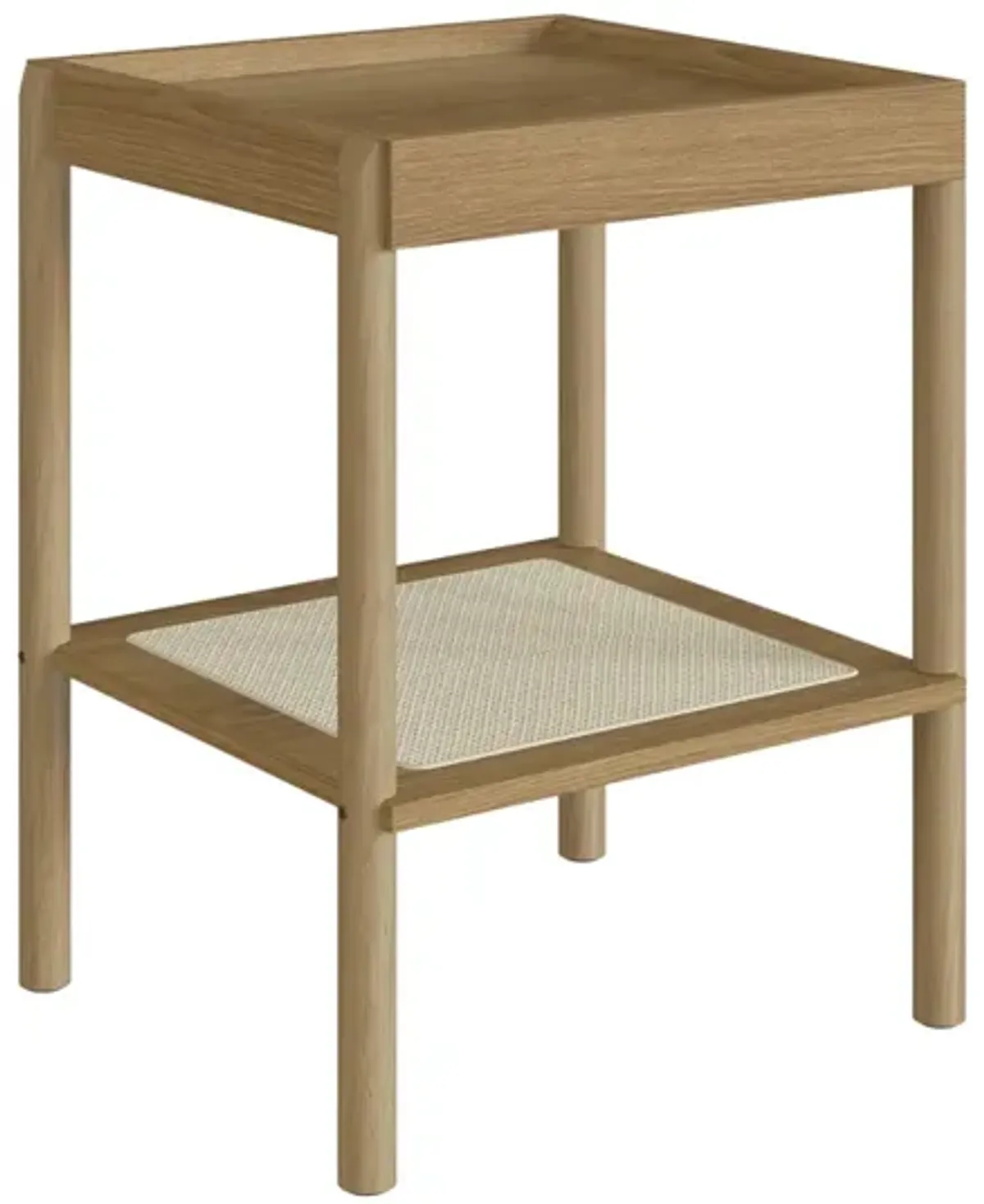 Boho Side Table Wood Legs and Rattan Accent End Table -Coastal Oak