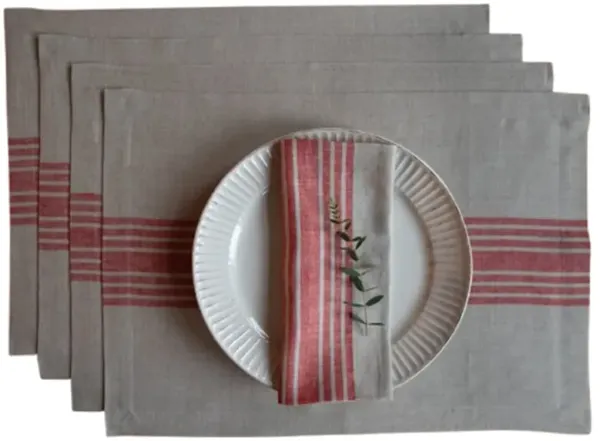Solino Home 100% Pure Linen Placemats 14 x 19 Inch Set of 4 - Farmhouse